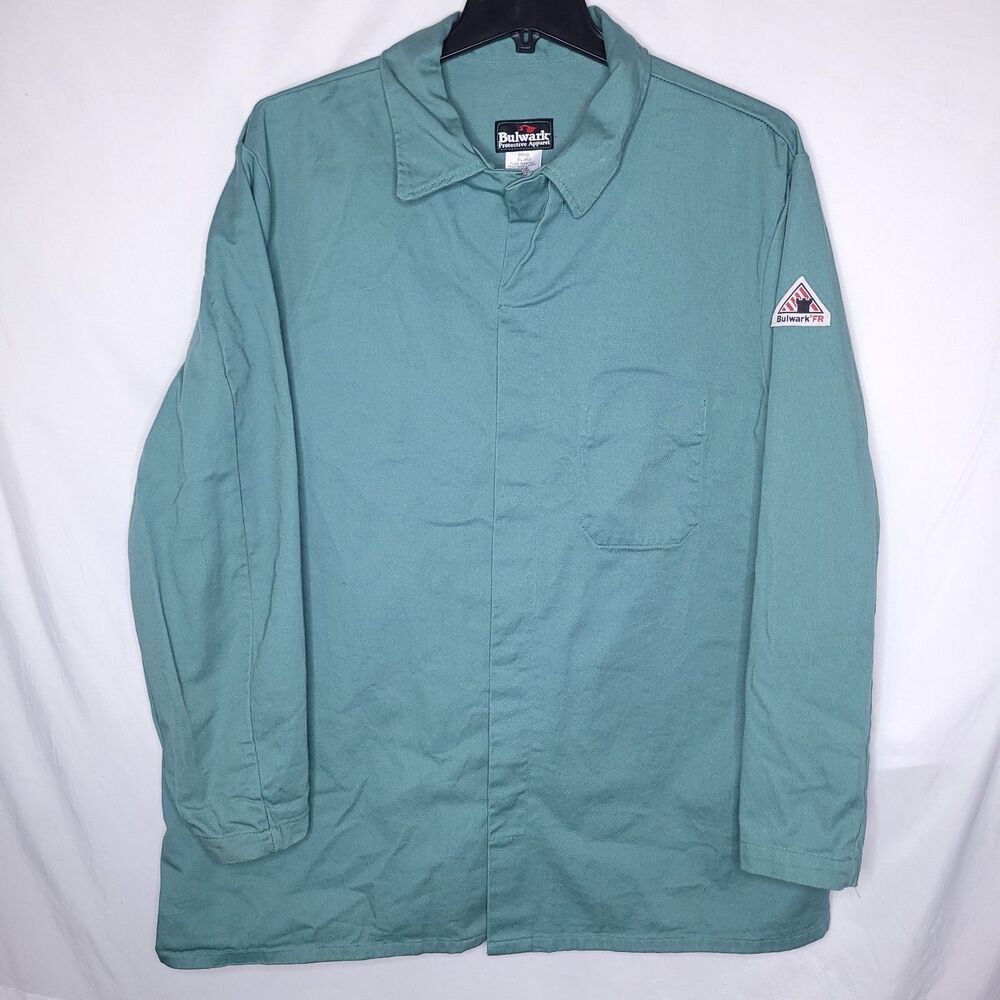 Bulwark FR Shirt Mens XL Green Snap Button Long Sleeve